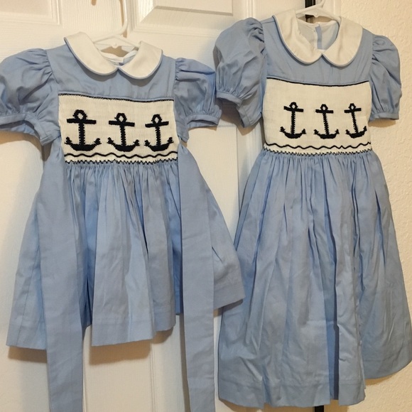 Anchor Smocked Dress 100% Cotton Nautical Spring - Picture 6 of 7